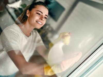 Woman doing house cleaning.